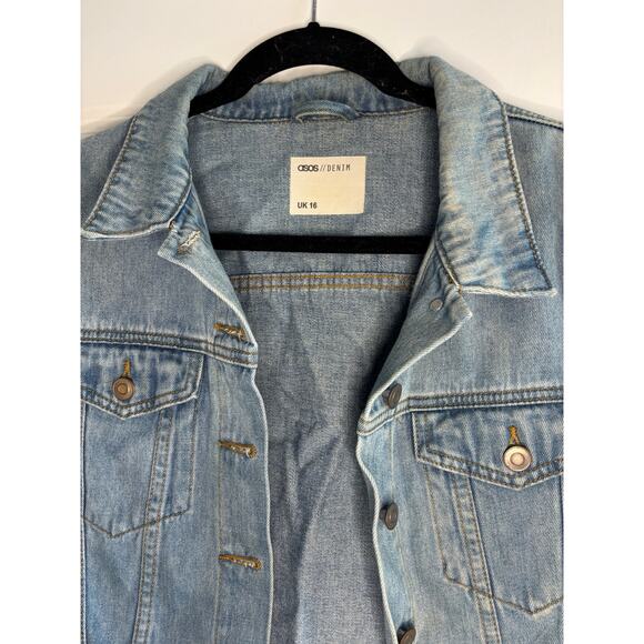 ASOS Blue Jean Denim Jacket Cropped Button Front Women’s Size 16 UK - Picture 2 of 5